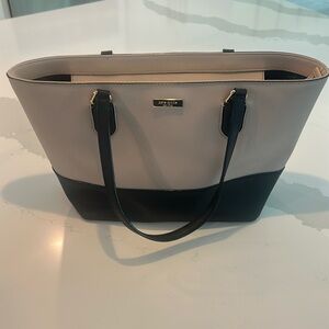 KATE SPADE Laurel Way Med Dally Tote Bag Warm Beige/Black purse Saffiano Leather